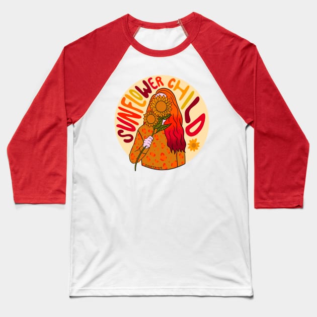 Sunflower Child Baseball T-Shirt by Doodle by Meg